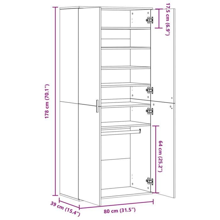 VidaXL Armoire à chaussures Chêne sonoma 80x39x178 cm Aggloméré, rangement de chaussures, armoire de rangement de 3276674