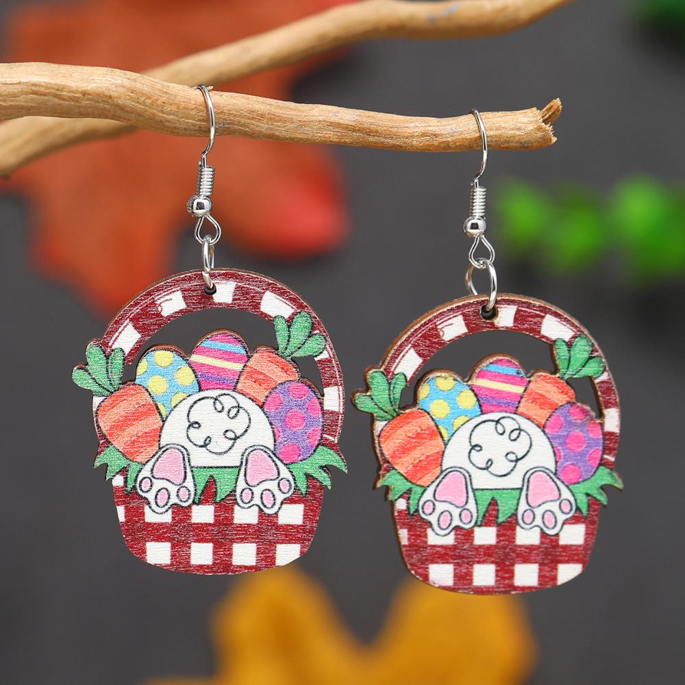 Easter Bunny Eggshell Earrings with Vegetable Basket Design