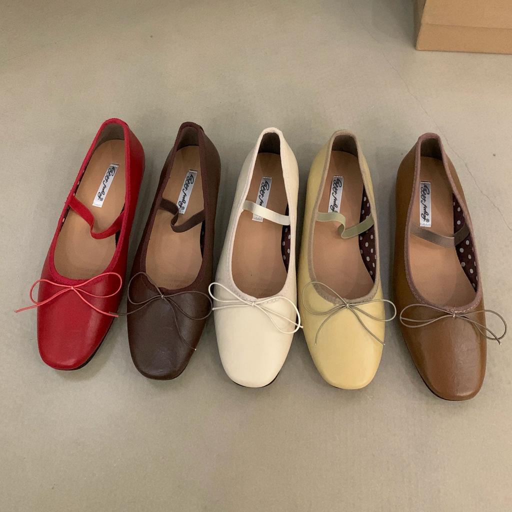 Fashion Bailamos Women Flat Ballet Shoes Female New Bow Band Retro Shallow Mouth Women's Shoes Soft Ballet Shoes Size 39-40 Mujer
