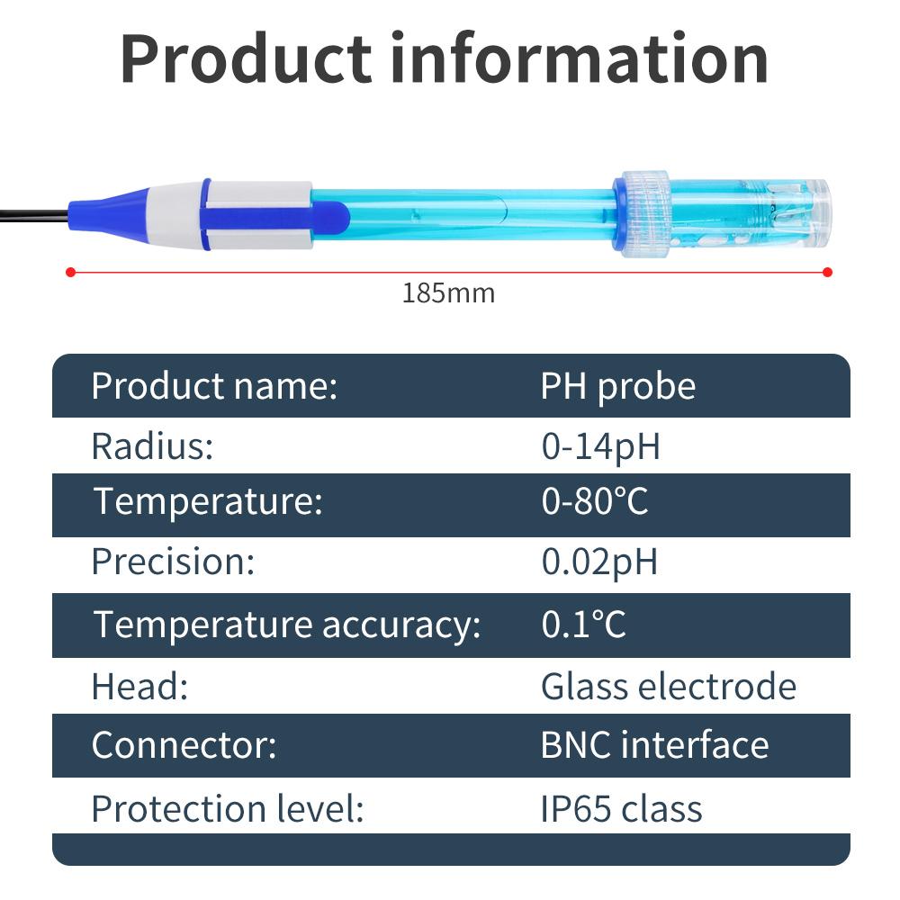 Ph Sensor Electrode 0-14 Ph Controller Electrode Probe Bnc Connector Replacement Kit for Aquarium
