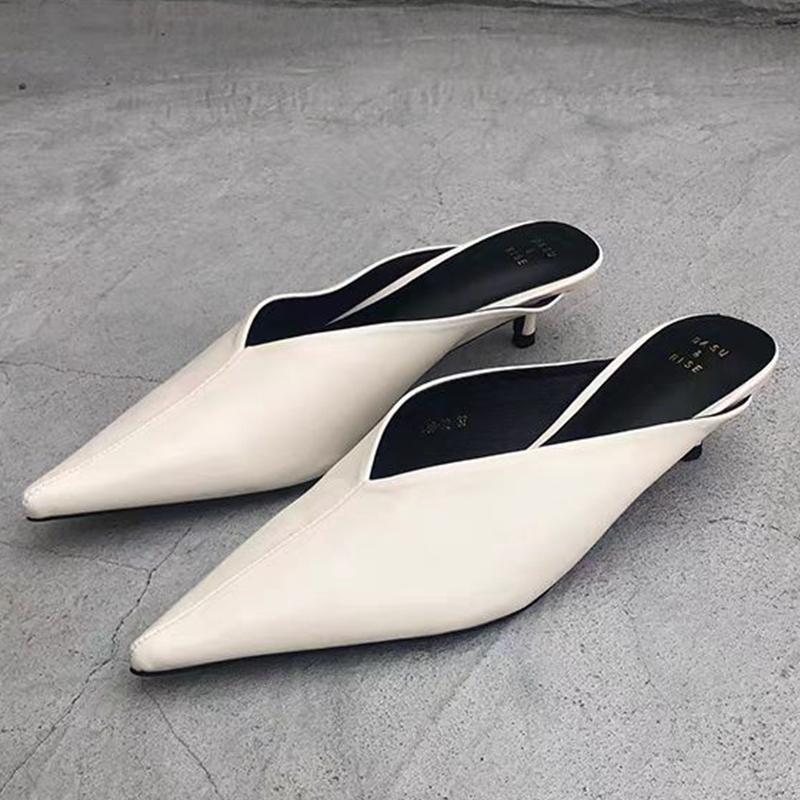 

Модные женские туфли на каблуке с острым носком, весенние модные мюли, элегантные женские сандалии 2025, брендовые туфли-лодочки с ремешком на пятке, повседневные женские туфли 35 бежевый