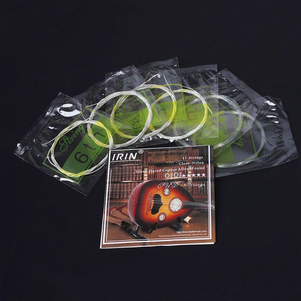 Oud Strings Set Clear Nylon Silver-Plated Copper Alloy Wound Strings Replacement Oud Accessories Parts (11 Strings)