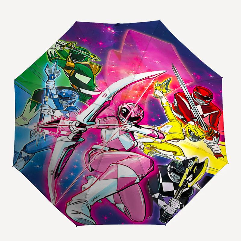 Pink Ranger Automatic Folding Umbrella: Portable 3-Fold Design with 8-Bone Frame - Perfect for Fans, Travelers, and Daily Use0104329a