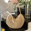 Summer Weaving Shoulder Bags Large Capacity Travel Vacation Handbags Ladies Vacation Beach Tote Bas Half Moon Women Bags