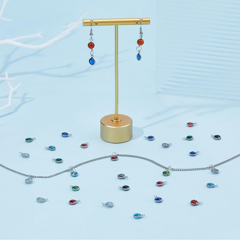 112pcs Crystal Birthstone Pendants 8 Colors Round Glass Rhinestone Charms Stainless Steel Crystal Charms with Jump Rings for Jewelry Necklace