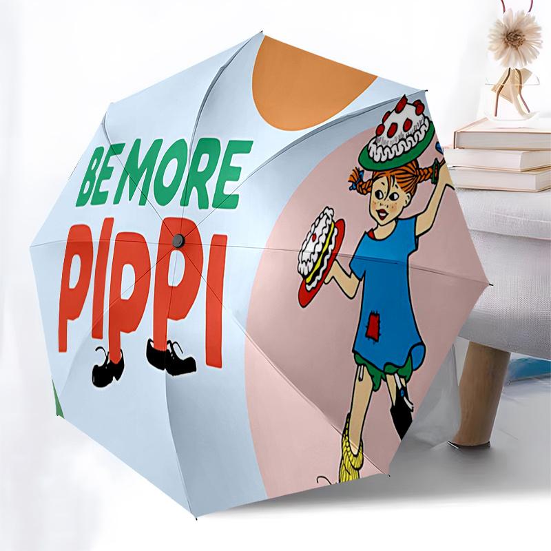 Pippi Langstrumpf Themen-ReiseregenSchirm - 8 Rippen, Automatisches Öffnen und Schließen, Tragbares FaltDesign, Kompakter und Stilvoller Schirm Geeignet