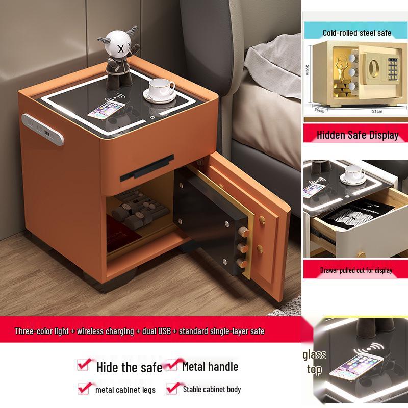 Smart Multifunctional Bedside Safe: Minimalist Square Design for Bedroom and Living Room