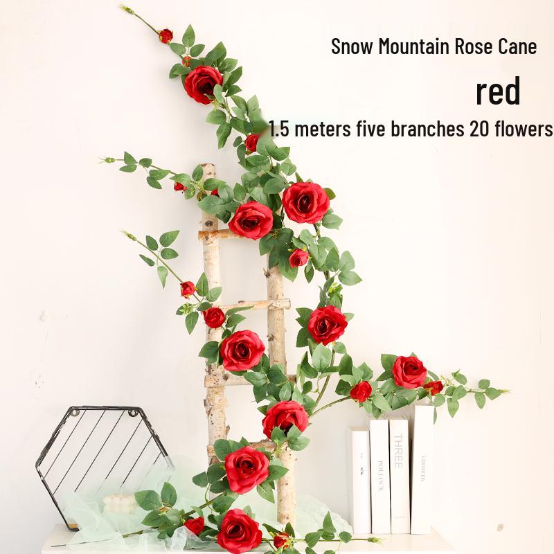 Rattan Plastic Rose Vine Artificial Flowers for Wedding Décor, Ceiling or Wall Hanging, and Air Conditioning Pipe Cover