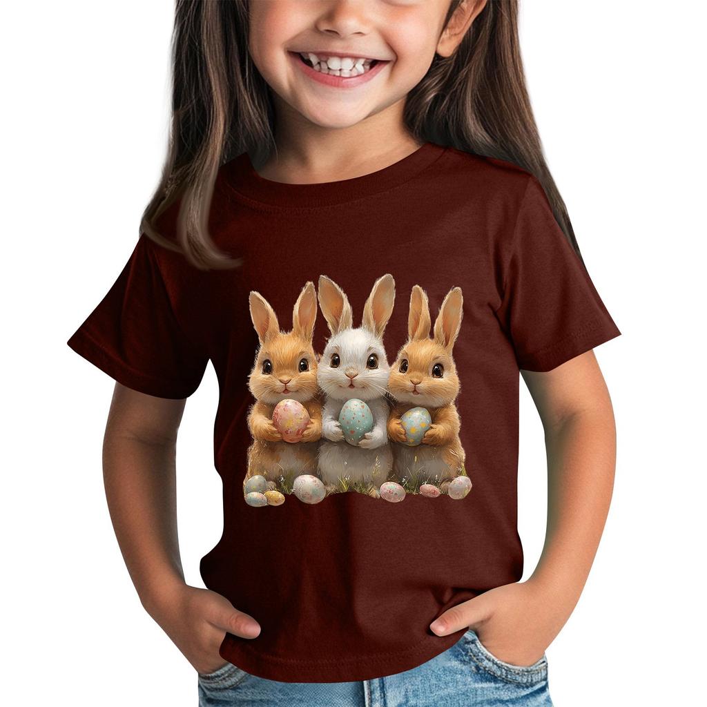 Tricou cu mânecă scurtă și gât pentru copii, cu imprimeu animal, top casual zilnic