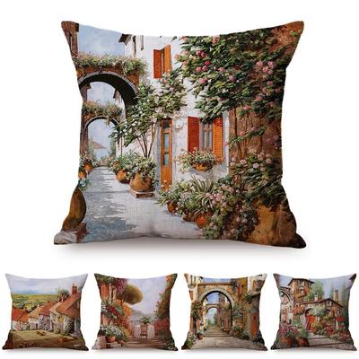 Nordic Rural Landscape Oil Painting Art Decorative Throw Pillow Case Famous Vintage Building Luxury Scenery Sofa Cushions Cover