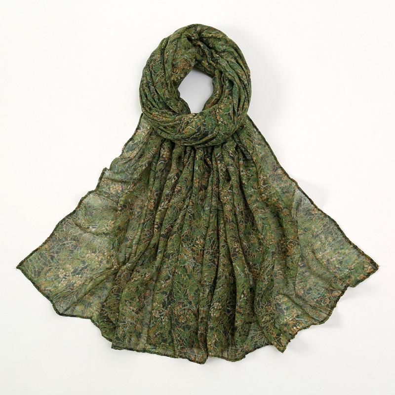 Spring and Summer New Light and Breathable Polyester Scarf Floral Printing Cotton and Linen Feel Travel Shawl