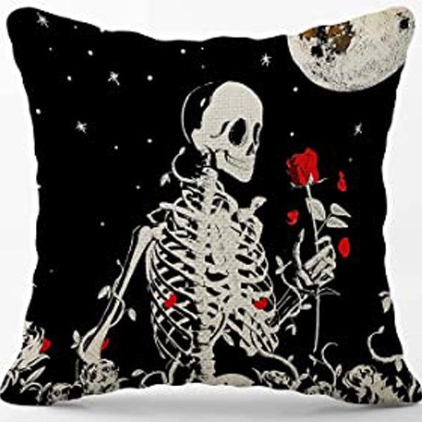

New Funny Skull Print Pillowcase Halloween Home Sofa Decoration Cushion Cover Bedside Pillow 45 * 45Cm [without core]