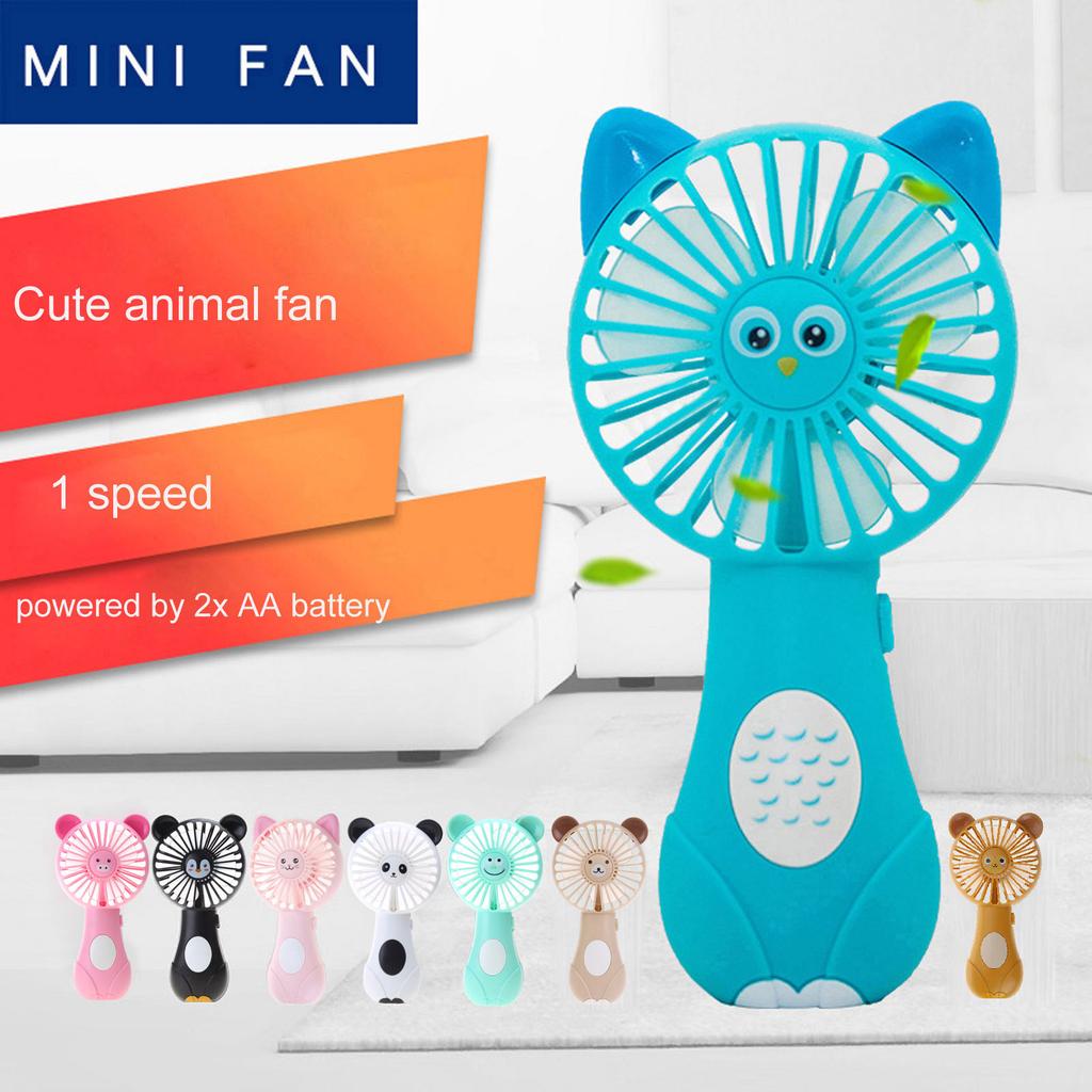 Mini Handheld Fan Cute Cartoon Animal Fans Soft Blades Battery Powered for Student Panda Kitten Mini Fan Portable