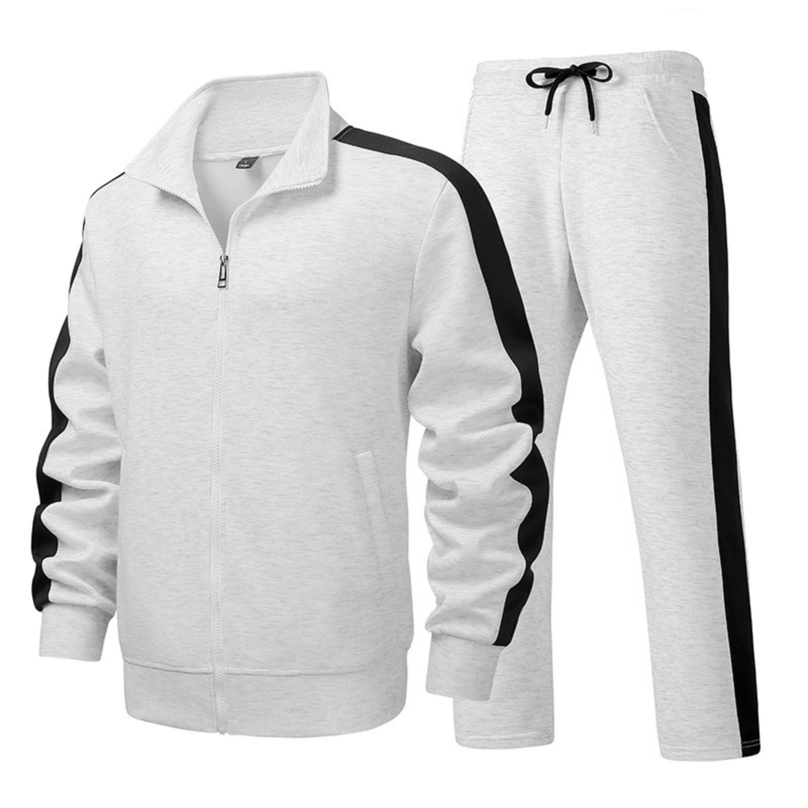 

Men s Casual And Fashionable Long-sleeved, Lapel, Color-blocking Zipper Jacket, Long Pants And Sporty Slim-fit Suit XXXXL