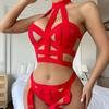 Hot and Sexy Motorcycle Splicing Strap Hanging Neck Fun Underwear Simple and Tempting Women's Underwear Set