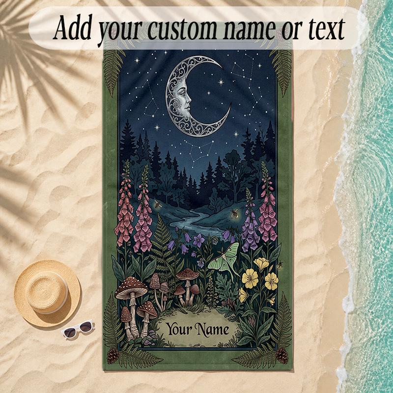 Forest Theme Soft Beach Towel Personalized Custom Name Text Towel Portable for Beach Pool Travel