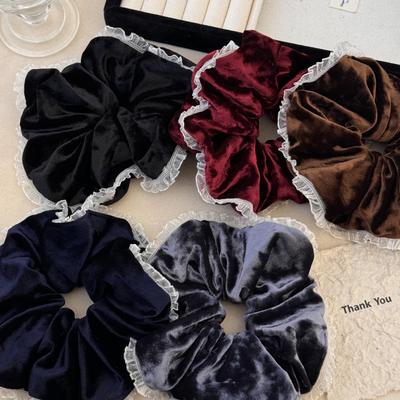 Korean Retro Velvet Lace Large Intestine Hair Band - High-End Ponys Flower Design