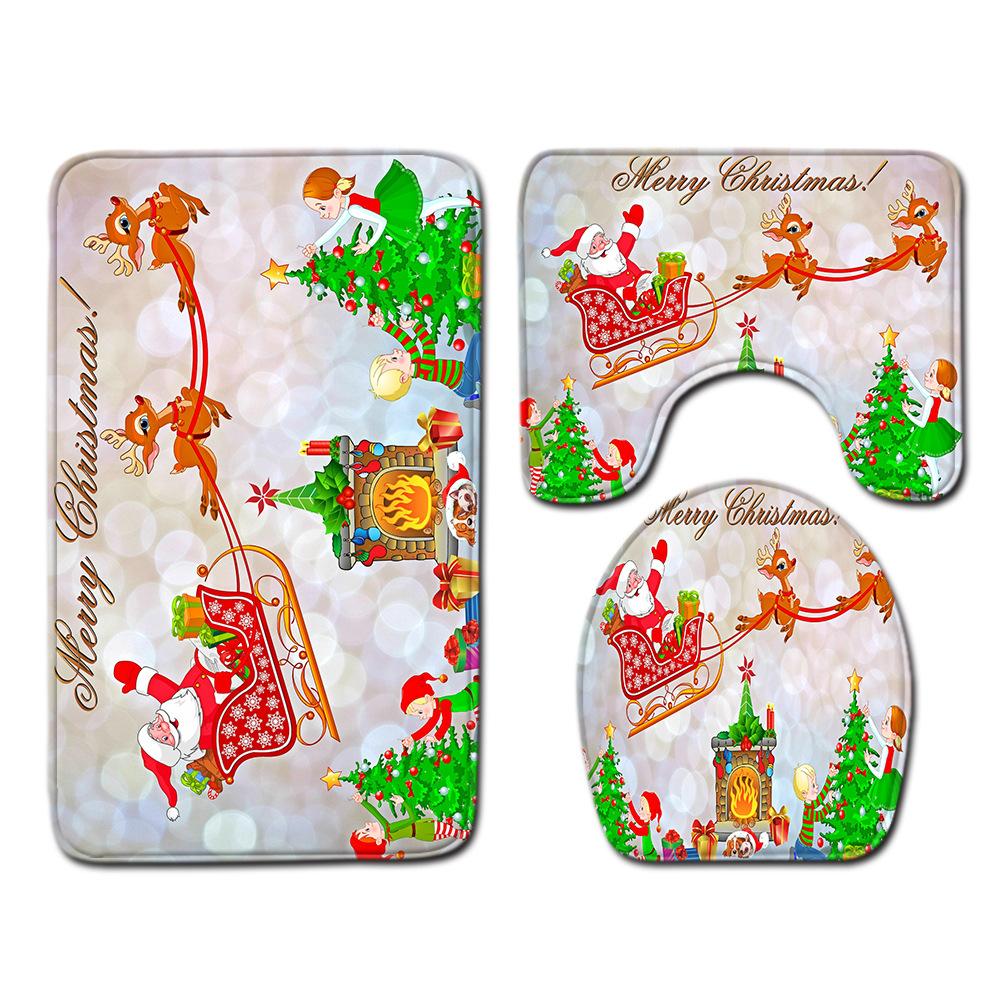 

Christmas Bathroom Floor Mat Toilet Three-Piece Set 45cmx75cm