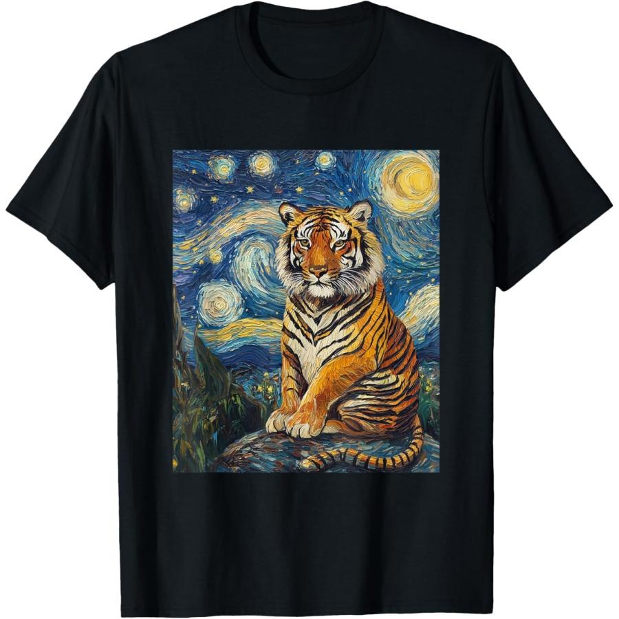 Tiger - Van Gogh Style - Starry Night - Art Funny Graphic T-Shirt S