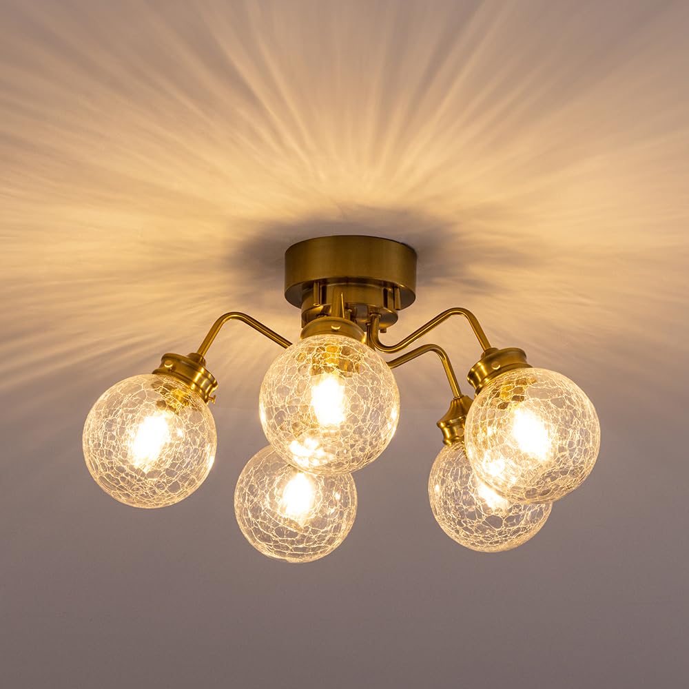 Chende Ceiling Light with Cracked Scandinavian Classic for Living Dining Antique Lighting Fixture 5-Light Glass, Style, LED, Brass, Retro, Bedroom,