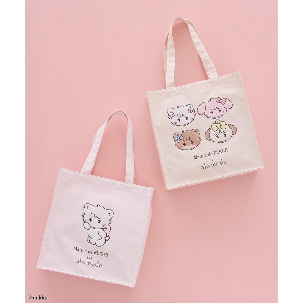 Maison de FLEUR Lil ala mode square tote bag pink white