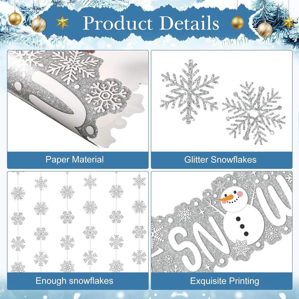 Blosssound Let It Snow Winter Door Decorations Snowflake Wonderland Doorway Curtain Let It Snow Sign with Snowflake Hanging Door Streamers Holiday