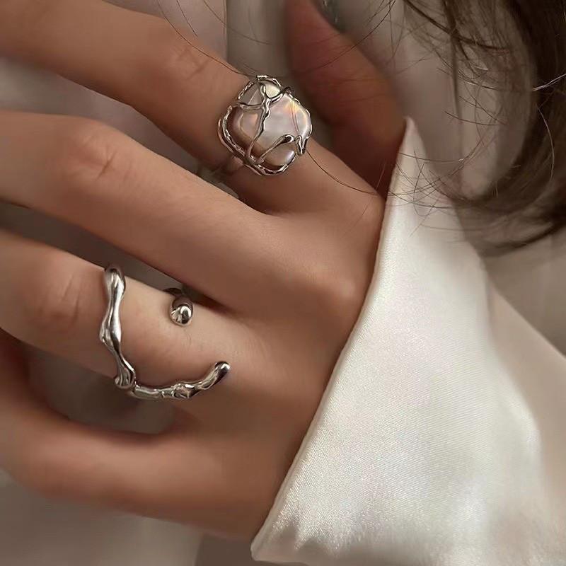 Kpop Retro Gothic Silver Color Heart Metal Ring For Women Girls Vintage Y2k Crystal Open Rings Punk Geometry Rings Party Jewelry