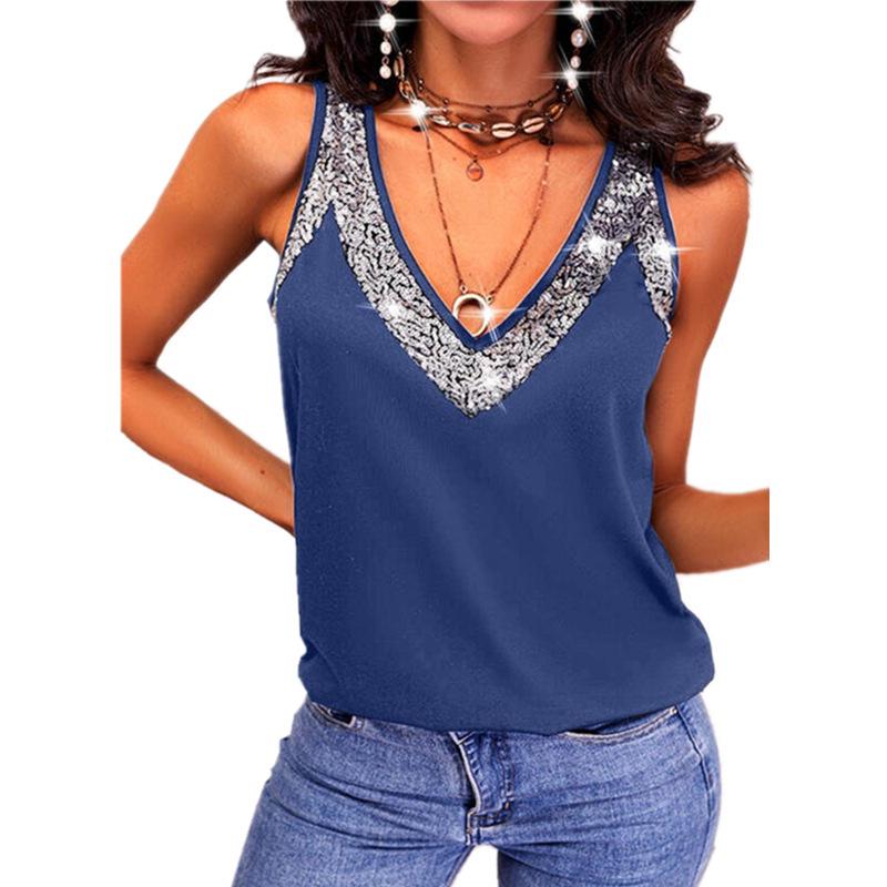 2026 Summer Women's Solid Sequined Sleeveless Vest Top