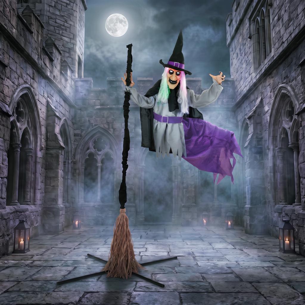 200 Cm Life Size Animated Flying Witch Halloween Decorations Outdoor Indoor Scary Halloween Animatronics Decor