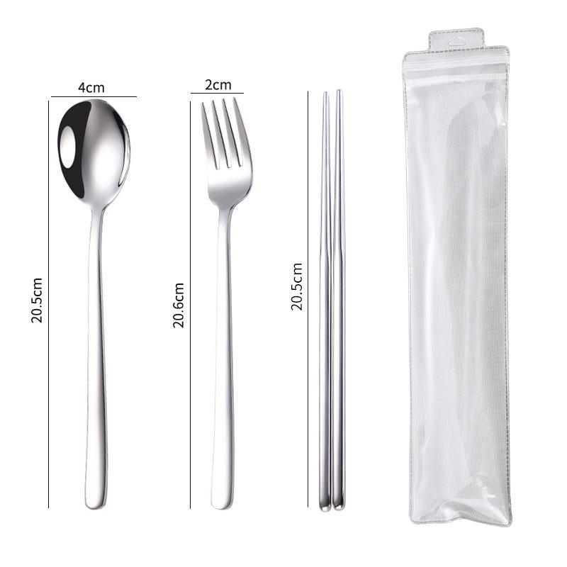 Three-Piece Japanese Stainless Steel Cutlery Set: Spoon, Fork, Chopsticks