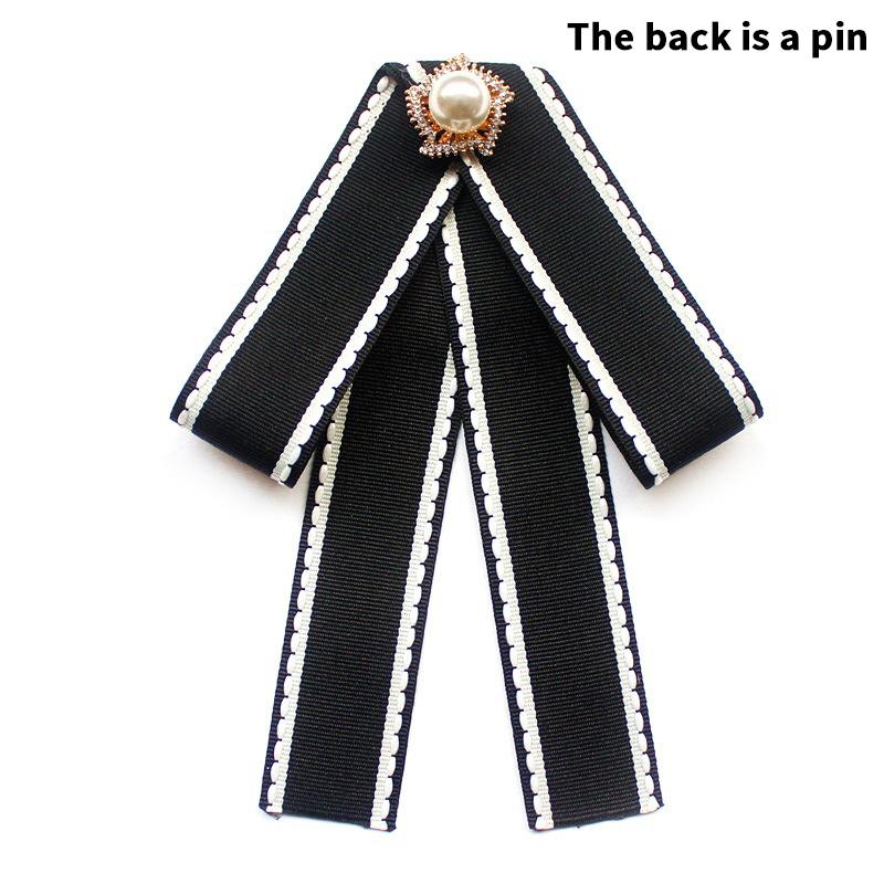 Korean Women'S Bow Tie Brooch Black Rhinestone Pearl Shirt Collar Pins Fashion Bowknot Bowtie Ribbon Wedding Party Necktie