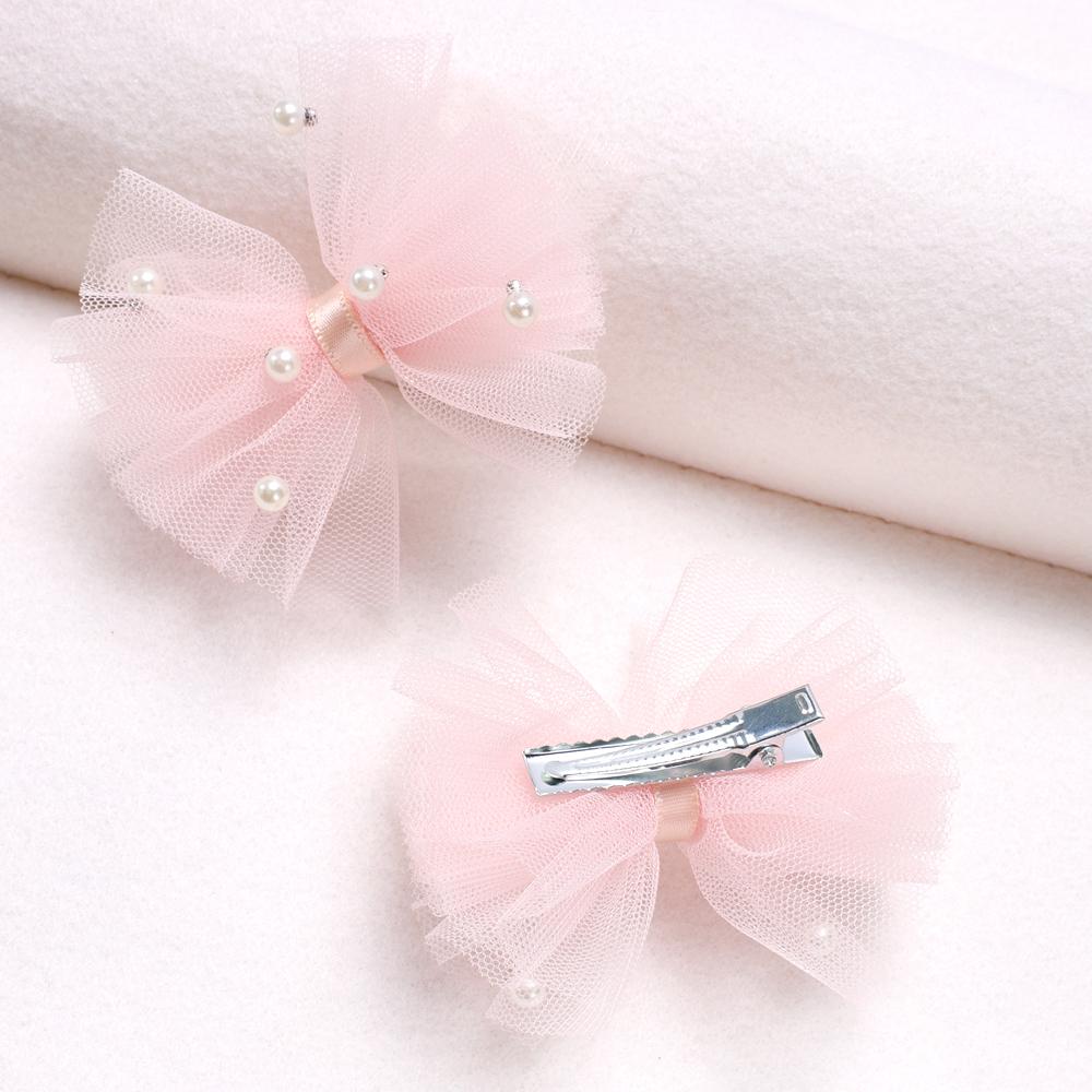 

2Pcs Puffy Netting Hair Clips Bubble Cute Sweet Pink Pearl Bow Barrettes For Baby Girl Children School Play Headwear Accessories