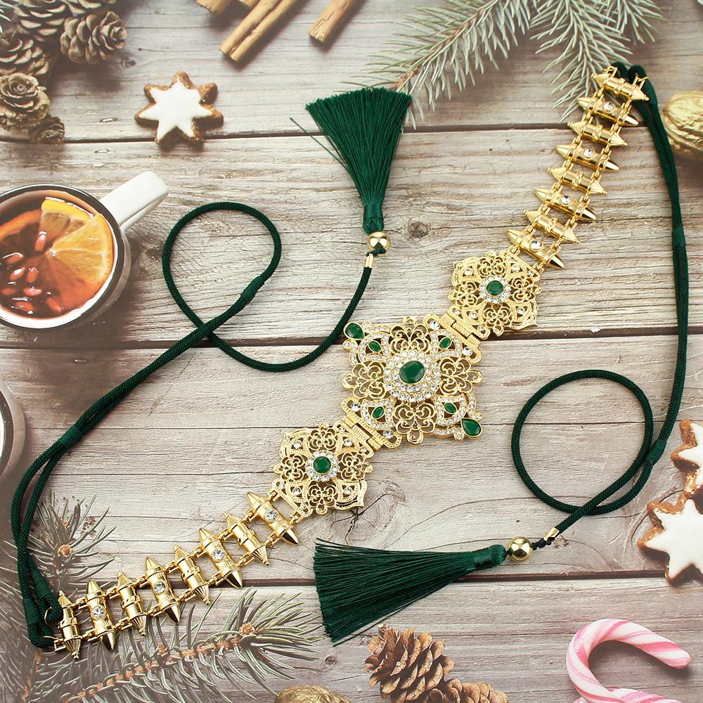 

Шикарные женские свадебные украшения золотого цвета поясная цепочка с веревочными аксессуарами с бахромой зелёный