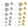 Kolip 6 Pairs / 12 Pairs Stainless Steel Stud Earrings Set, 14K Silver/Gold Plated 316L Hypoallergenic Cubic Zirconia CZ Earring for Women Men 3-8mm