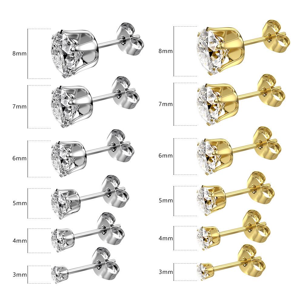 Kolip 6 Pairs / 12 Pairs Stainless Steel Stud Earrings Set, 14K Silver/Gold Plated 316L Hypoallergenic Cubic Zirconia CZ Earring for Women Men 3-8mm