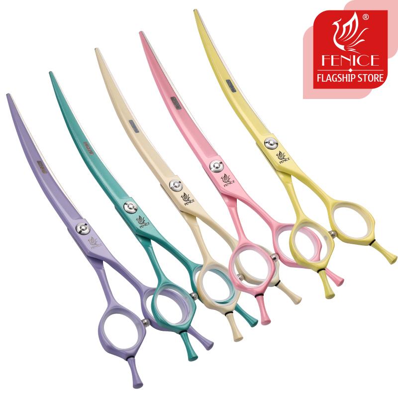 Fenice Professional JP440C Colorful 6.25&7.0 Inch Curved Grooming Scissors Pet Trimming Scissors for Dogs Cats