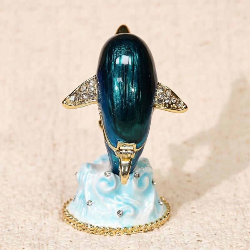 Elegante Delfinform Schmuckschatulle Handgefertigtes Heimdekorations-Ornament Legierungstextur Geeignet für Ringe Halsketten Aufbewahrung