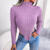 Sexy Women Asymmetrical Knit Sweater Long Sleeve Half High Collar Undercoat Autumn Winter