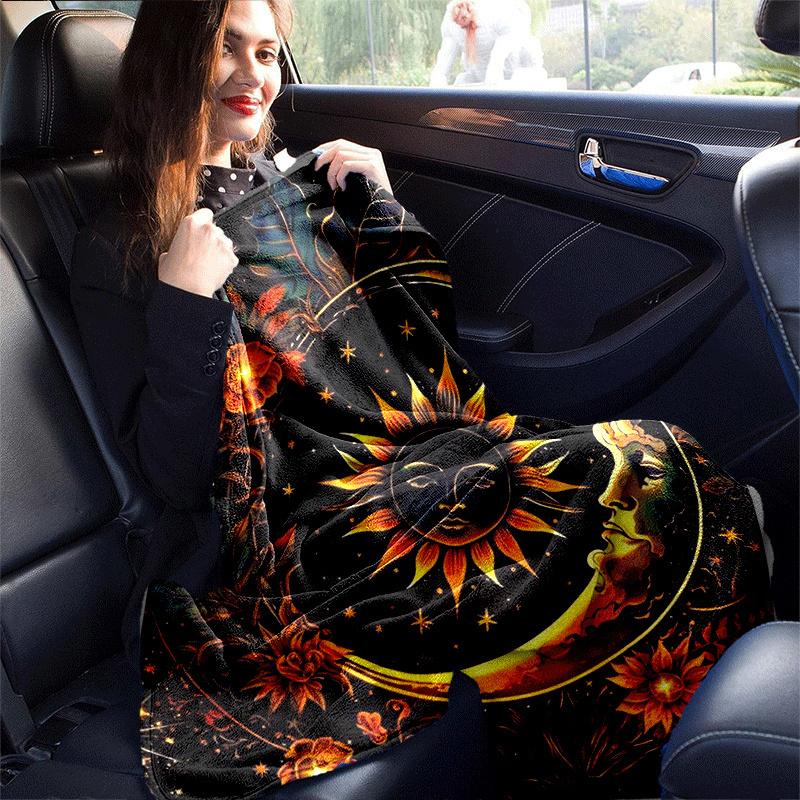1pc Sun Moon Yin Yang Printing Lightweight Flannel Blanket, Comfortable and Warm Blanket, for Camping Sofa Bed and Couch Office, Gift