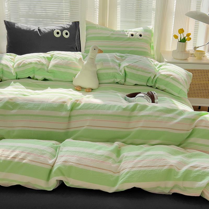 Class A Ins Pure Washed Cotton Bedding Four-Piece Set Quilt Cover Quilt Cover Bed Sheet Person Student Dormitory Three-Piece Set