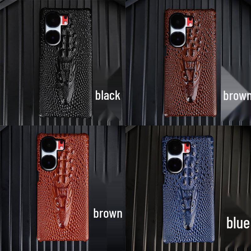 High-end Cowhide Dragon Head Pattern Half-cover Leather Case for iQOO Neo9 and Neo9Pro. Ideal for Protective Needs.
