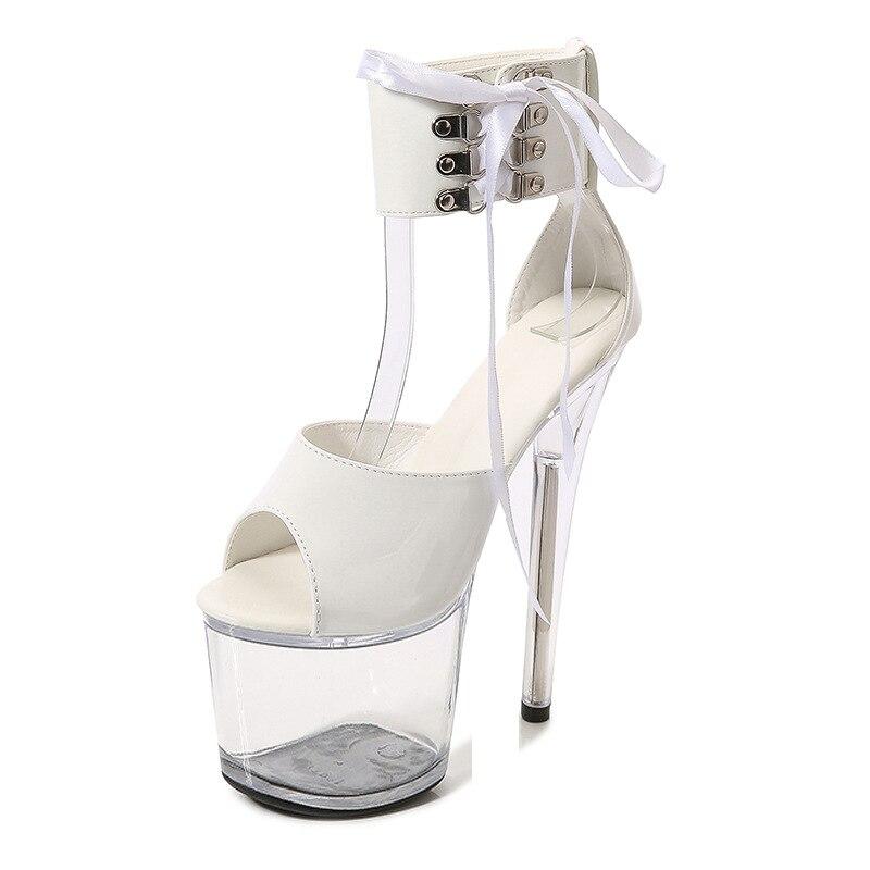 Damesko Høyhæl PU Fisketå Stiletto Sexy Gjennomsiktig Vanntett Høy Super Sandaler 1986-serien 20 cm Hæl 10 cm Platforjavascript:m LFD