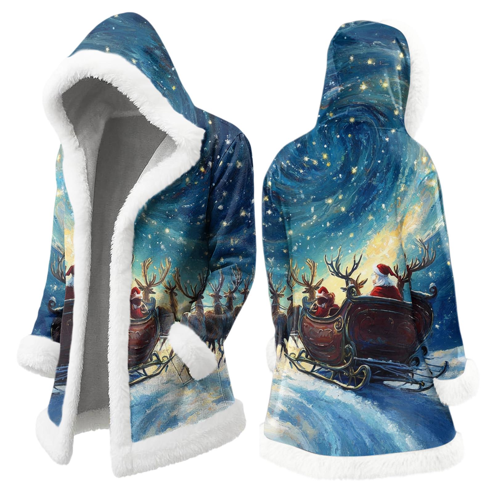 

Мужской рождественский длинный кардиган с капюшоном и карманами, теплая куртка M