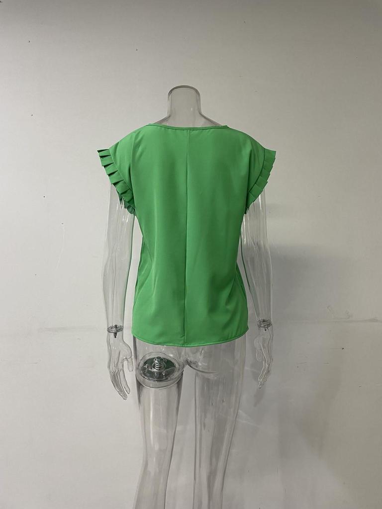 2024 Women's Short Sleeve Round Neck Ruched Blouse - Simple Style