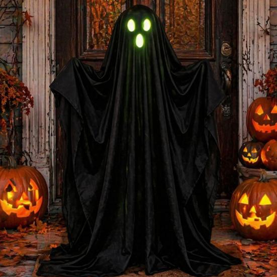Lawn Ghost Decorations Halloween Light Up Decoration, Lighted Spooky with String Light, Standing Black for Outdoor Garden Yard Porch Decor