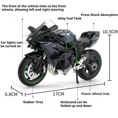 1:12 Scale Kawasaki H2R 400 Motorcycle Model Toy Car Alloy Fuel Tank Rubber Tires Motorbikes Shock Absorption Toys for Kids Gift