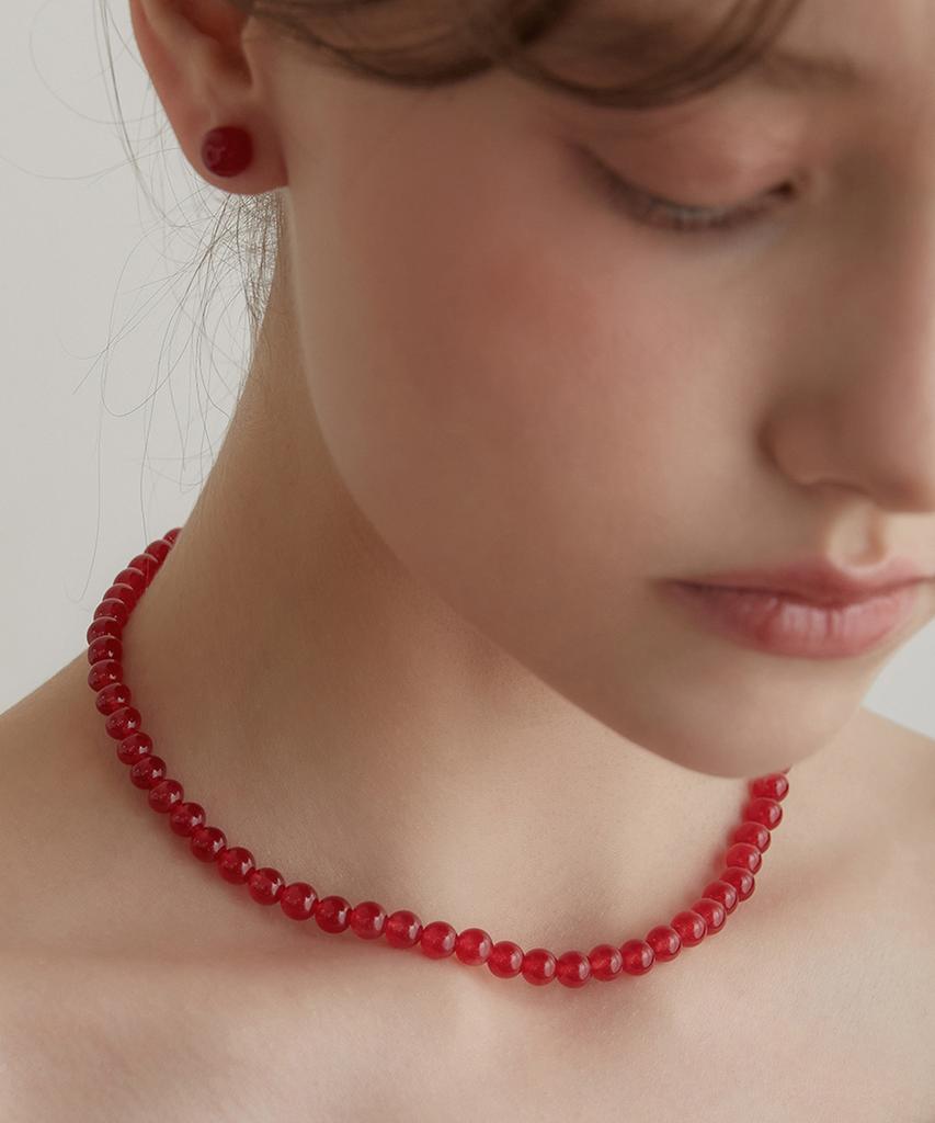 Tatiana (Silver 925) Red Jade Candy Ball Necklace Nz2143