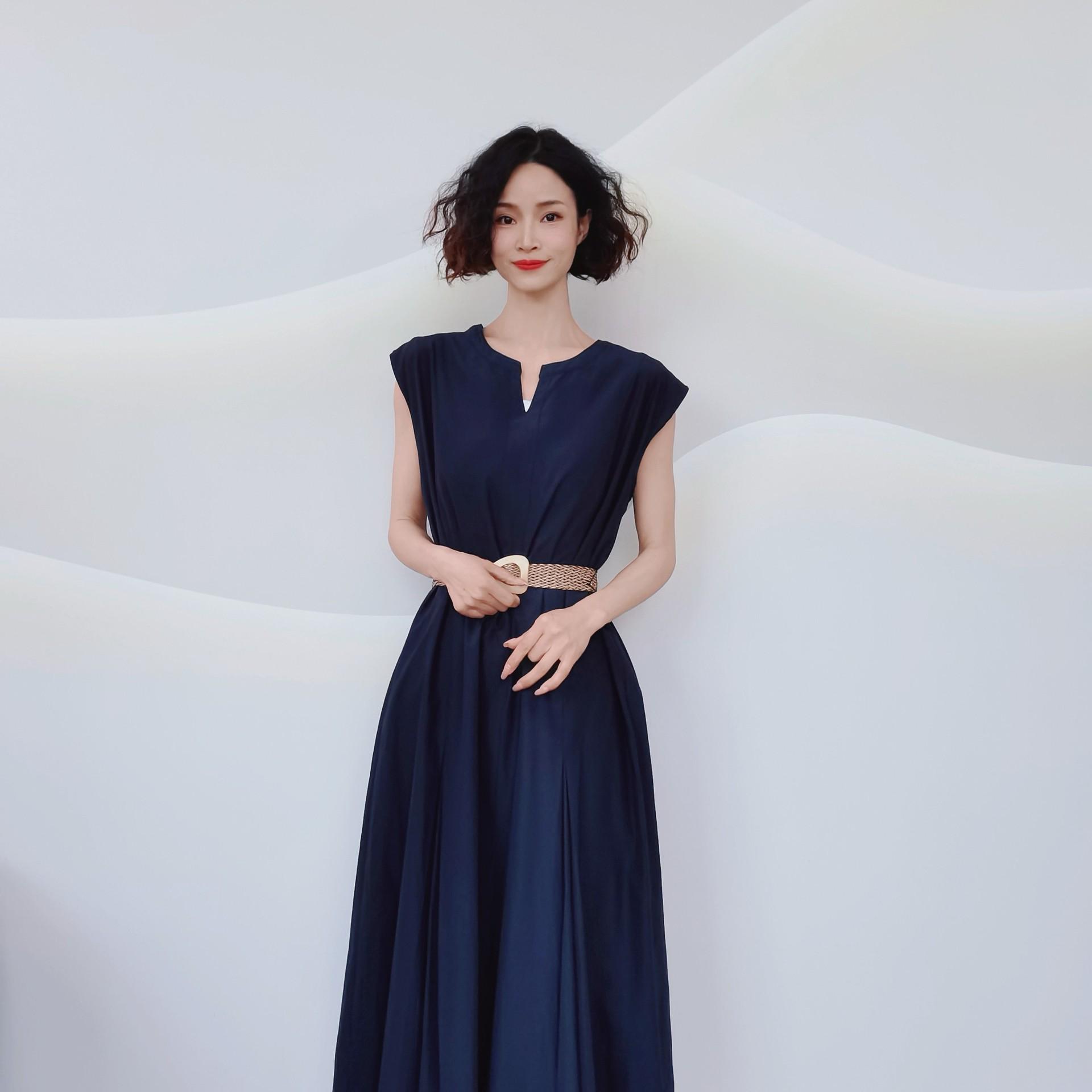 

Summer 2023 Casual Slimming Sleeveless Drape Dress M (90-110 jin) темно-синий
