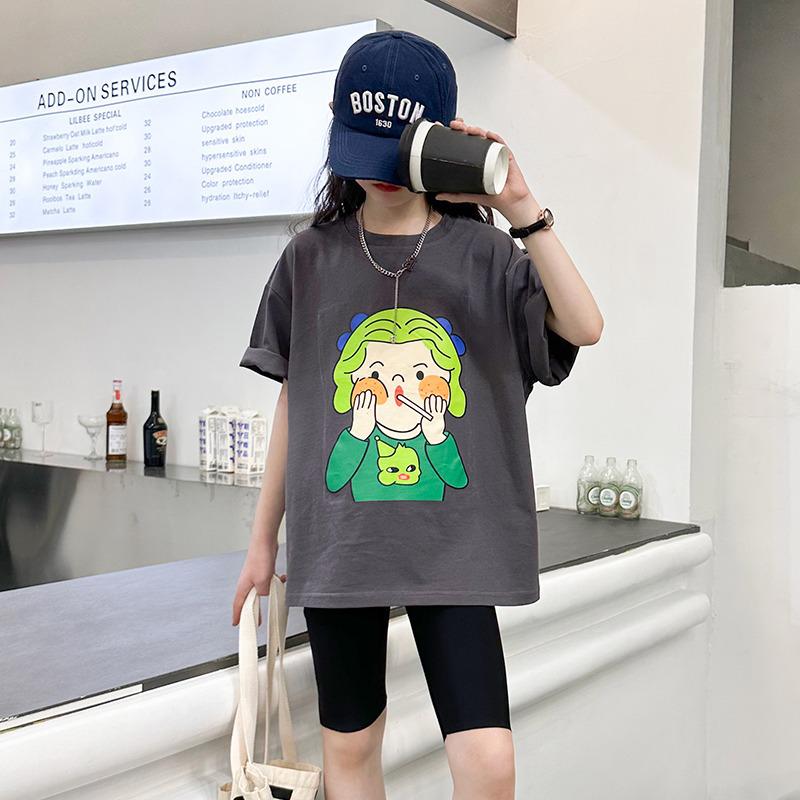Trendy Summer Girls' Short-Sleeve T-shirt - Medium & Large Sizes