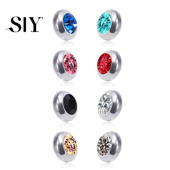 Stainless Steel Earrings 1 Pair Ear Studs Non-Piercing Magnetic Round Men Colored Rhinestone Embedded Women Fashion Jewelry Stud
